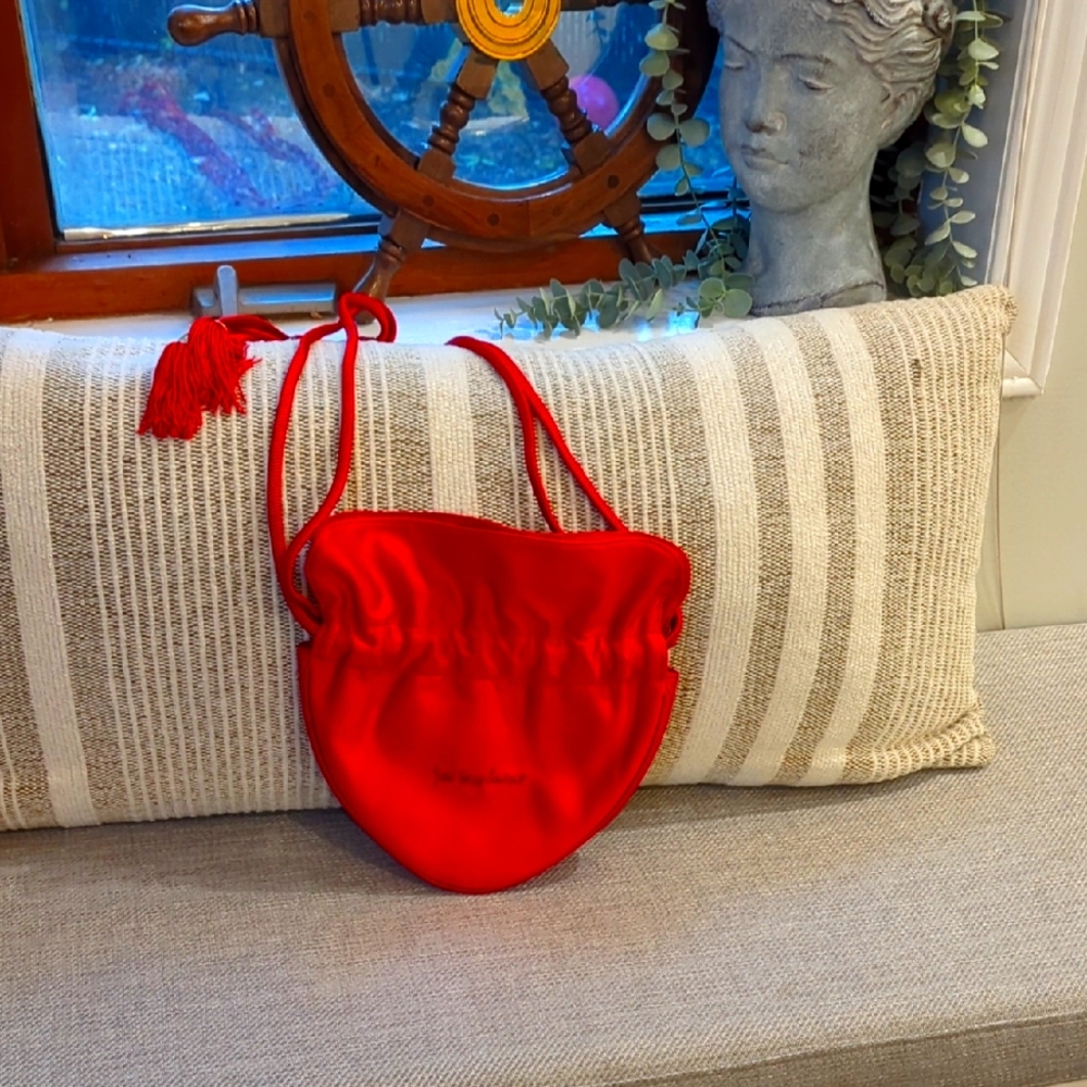 Saint Laurent YSL Satin Red Clutch Shoulder Drawstring Evening Bag France
